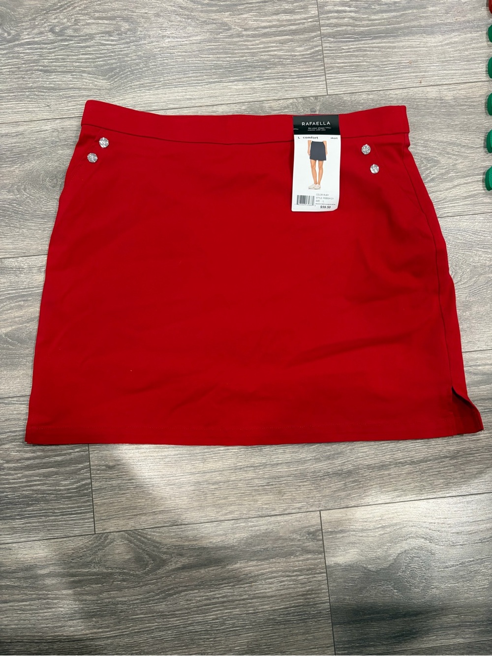 Rafaella Scarlet Red Knit Mini Skirt with Button Accents